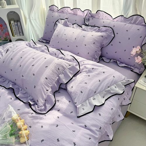 日本进口皱皱纱花边四件套A类母婴级学生宿舍床单被套床笠床上用