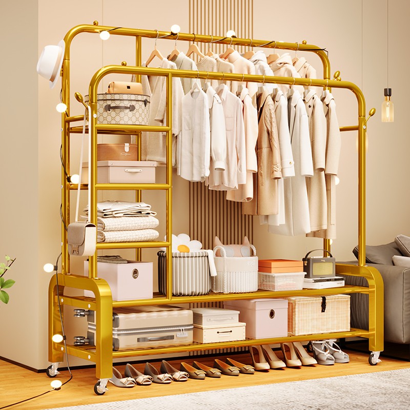 落地式晾衣架卧室挂衣架高档双杆架子家用简易晾衣立式衣架衣服架