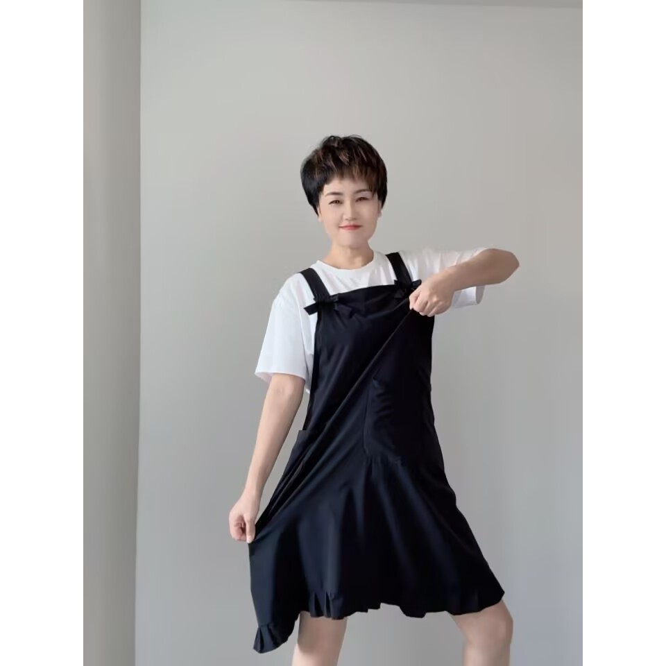 夏季薄款娃娃衫版弹力围裙轻薄透气家务厨房防污女款纯色围腰
