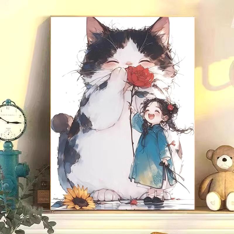 可爱油画系喷绘平面动物治愈系列与解压小女孩治愈挂画人装饰油画图片
