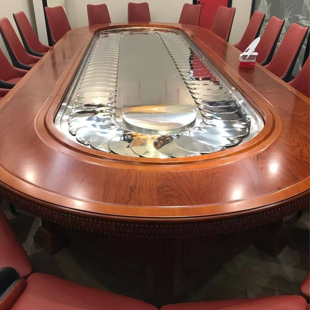 长方形旋转餐桌酒店桌椅组合中餐