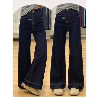 2025年新款微喇牛仔裤女大码新款胖妹妹显瘦直筒裤梨型身材阔腿裤