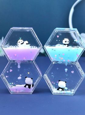 创意油滴玩具塑料材质熊猫滴水滴液体沙漏动感计时同学老师都可以