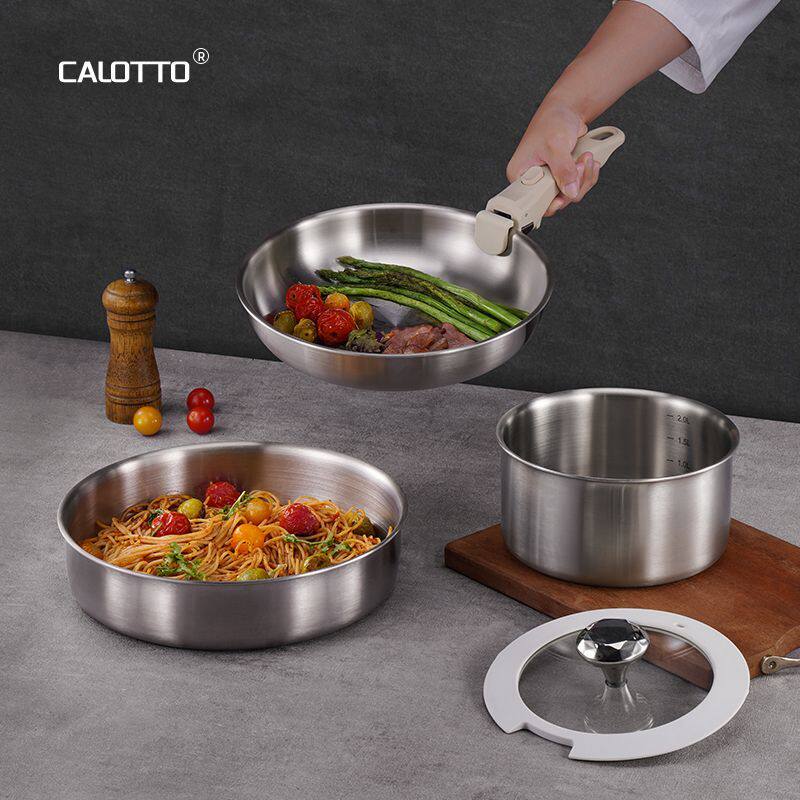 内底316不锈钢可拆卸手柄锅具套装家用无涂层不粘煎炒锅平底叠叠