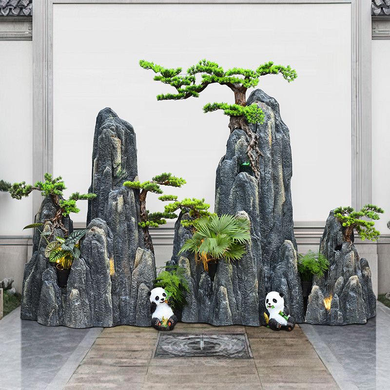 仿真假山石头造景观布景干山户外中式庭院布置鱼池装饰摆件迎客松