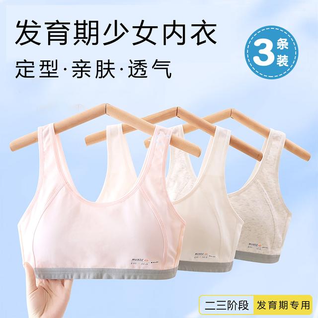 三件装 纯棉发育期内衣青春期少女文胸学生舒适透气纯棉运动背心