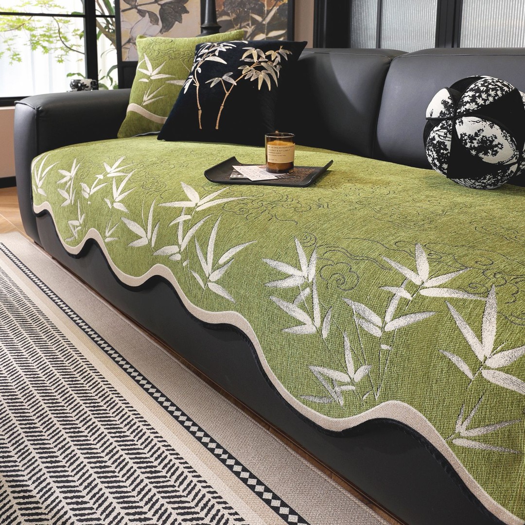 达人专属今后/新中式法式中古风竹韵雪尼尔四季通用异形不规则防