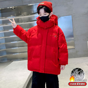 儿童装男童冬装羽绒服2025新款中大童冬季龙年本命年红色白鸭绒潮