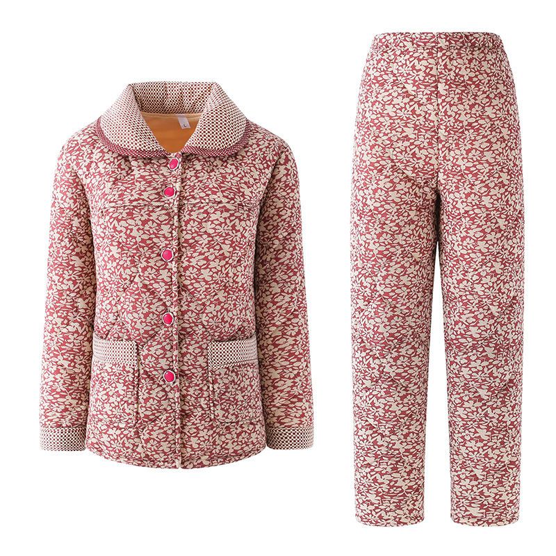 南极人冬季女士加厚夹棉睡衣加棉袄全棉中老年家居服可外穿套装