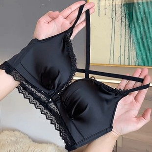 法式蕾丝前扣内衣女士小胸聚拢加厚显大舒适无钢圈美背无痕文胸罩