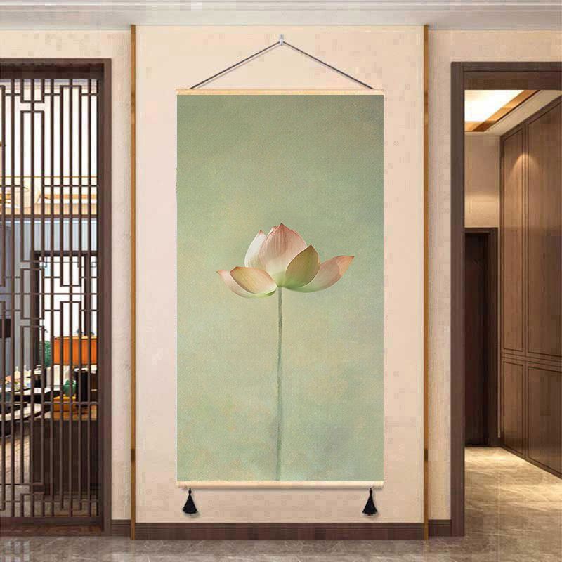 中式荷花挂画客厅莲花禅意书房装饰画茶室玄关背景墙房间壁画挂布图片