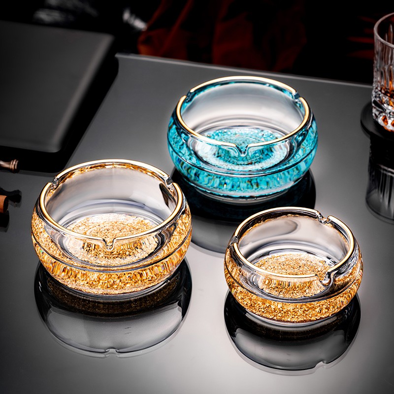 高级感水晶烟灰缸家用客厅加厚玻璃烟缸办公室茶几高档创意摆件