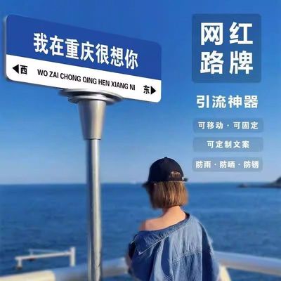 定制网红路牌路名牌指示牌拍照打卡路标我在很想你等你想你的风