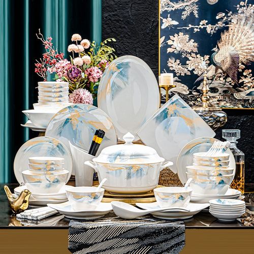 流金岁月陶瓷餐具套装家用碗盘碟高档轻奢高颜值送人欧式碗碟套装