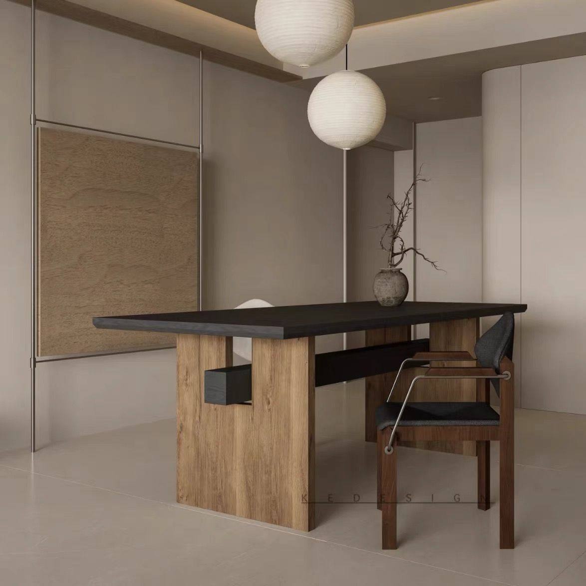 中古实木家用餐桌侘寂风长方形北欧简约桌子设计师民宿工作台饭桌