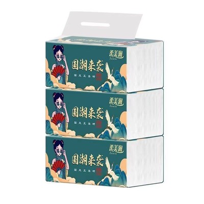 柔美澜国潮家用餐巾纸母婴面巾抽纸亲肤面巾纸抽取式家庭国风