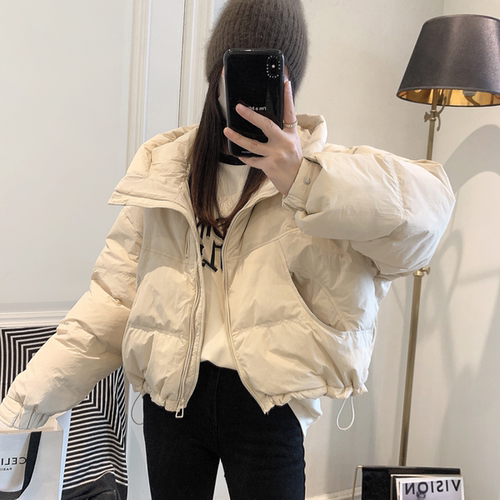 白鸭绒羽绒服女2024冬季新款女韩版时尚洋气短款抽绳连帽外套女