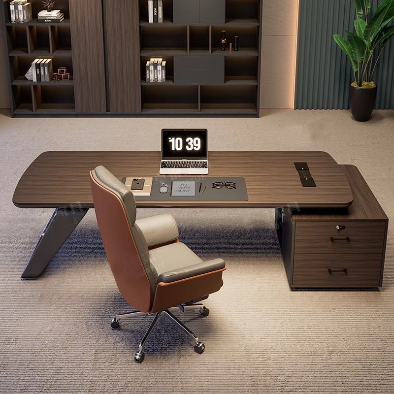 烤漆办公桌老板桌轻奢高级感简约现代总裁桌办公室大班台桌椅组合