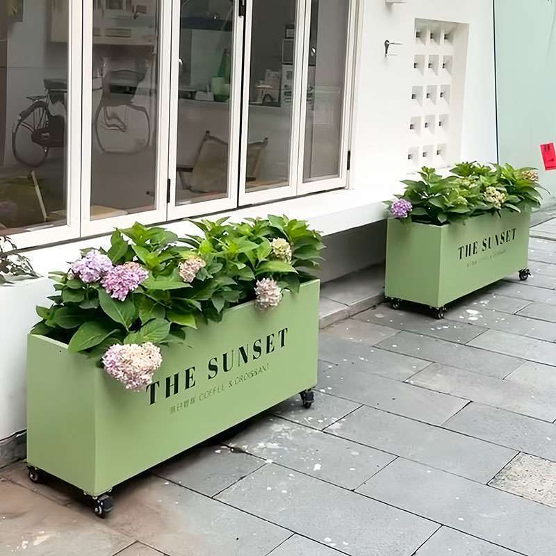 户外花箱可移动带轮子阳台不锈钢铁艺花槽商铺外摆围栏庭院花架