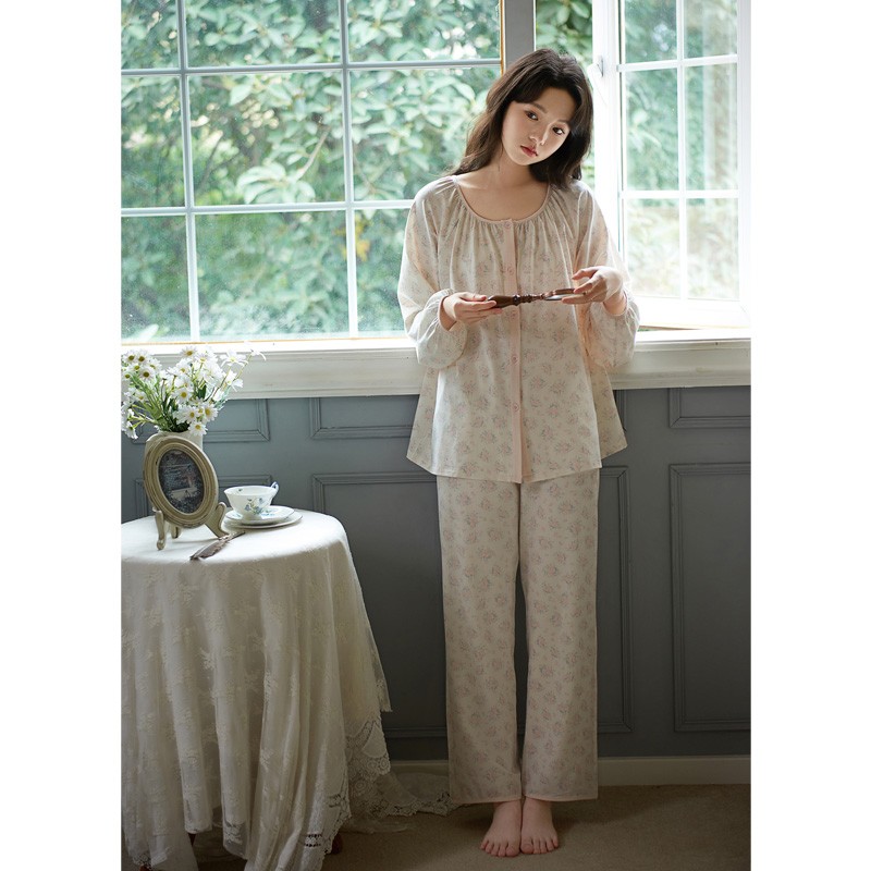 思莉太太【花花藏不住】睡衣女春秋季甜美碎花韩系开衫大码家居服