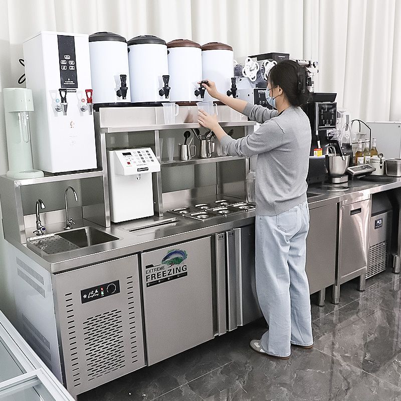 奶茶店设备全套冷藏工作台冰柜饮品店操作台水吧台商用带水池一体
