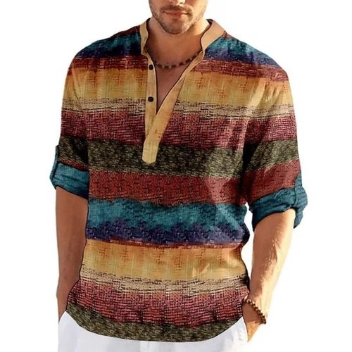 Loose striped thin shirt for men 宽松休闲V领型条纹薄款衬衫男