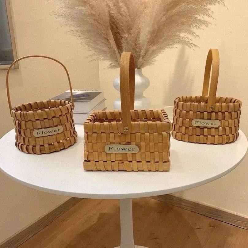 绿植手提篮网红手提花篮拍照杉木提篮编织手提篮子鲜花鸡蛋篮收纳,家居饰品,花篮,淘宝优惠券,粉丝福利购,淘宝优惠卷
