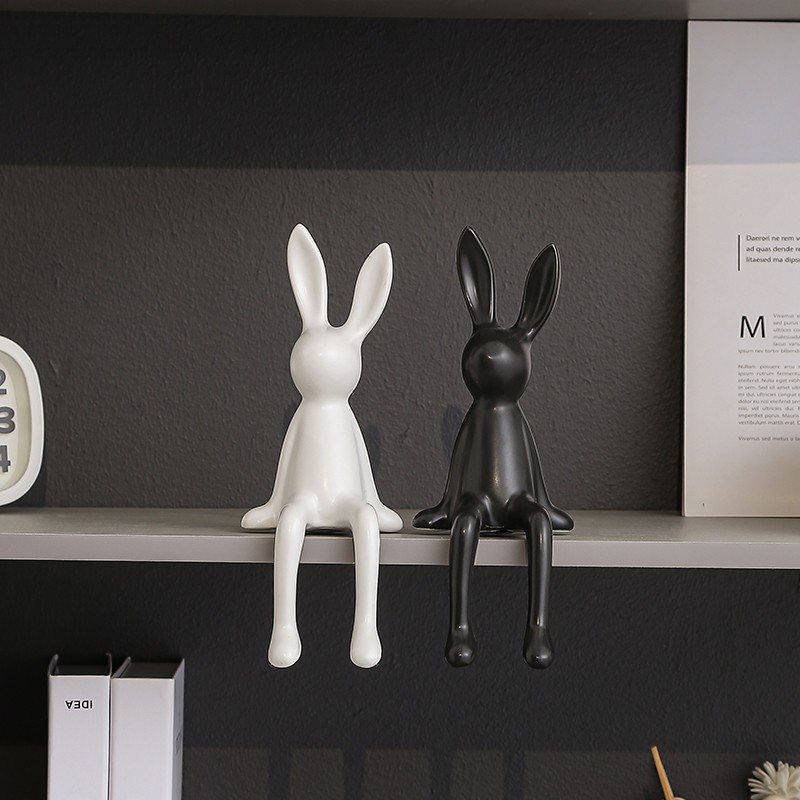 酒柜电视柜装饰品轻奢玄关简约创意可爱黑白长耳兔高档客厅摆件