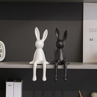 酒柜电视柜装饰品轻奢玄关简约创意可爱黑白长耳兔高档客厅摆件