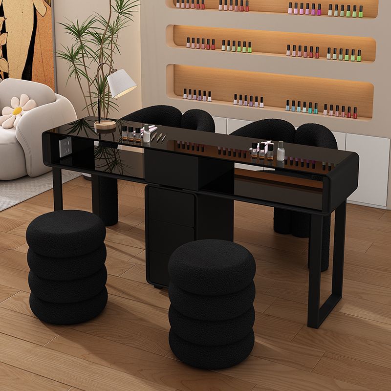 奶油风全实木美甲桌美甲台桌椅套装日式岩板单人双人修甲轻奢美甲