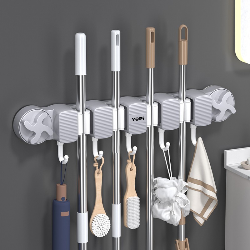 卫生间吸盘拖把架挂钩免打孔浴室多功能扫把收纳夹门后壁挂置物架