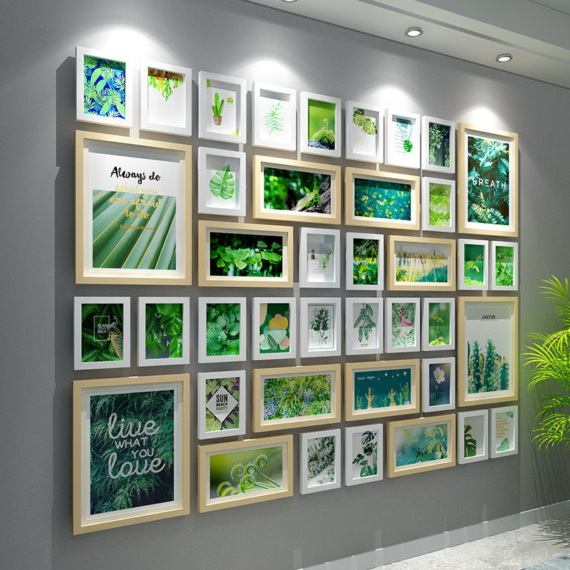 客厅实木照片墙创意欧式卧室相片墙大尺寸相框墙组合挂墙