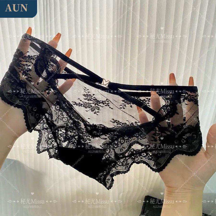 AUN法式性感蕾丝内裤女士超薄无痕爱心镂空设计低腰纯欲三角裤ins