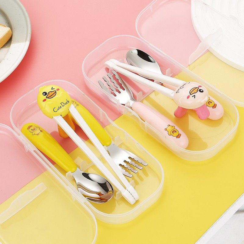 卡通可爱304不锈钢儿童勺叉筷餐具婴幼虎口练习筷宝宝学吃饭勺子,婴童用品,儿童勺,淘宝优惠券,粉丝福利购,淘宝优惠卷