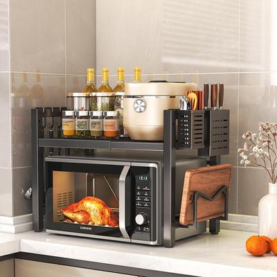 加粗台面厨房置物架微波炉架子二三层伸缩桌面电饭煲烤箱家用收纳