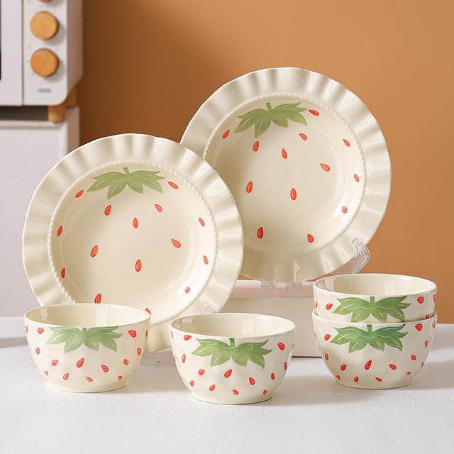 芬利兰【6个装】釉下彩-遇见莓好-6件套4碗2盘陶瓷餐具家用碗盘-1,餐饮具,碗,淘宝优惠券,粉丝福利购,淘宝优惠卷