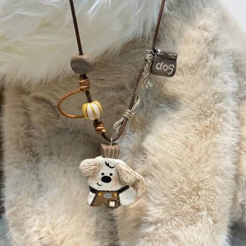 稀奇古怪的项链小狗咖啡师长链编绳可爱百搭项链锁骨小众精致气质