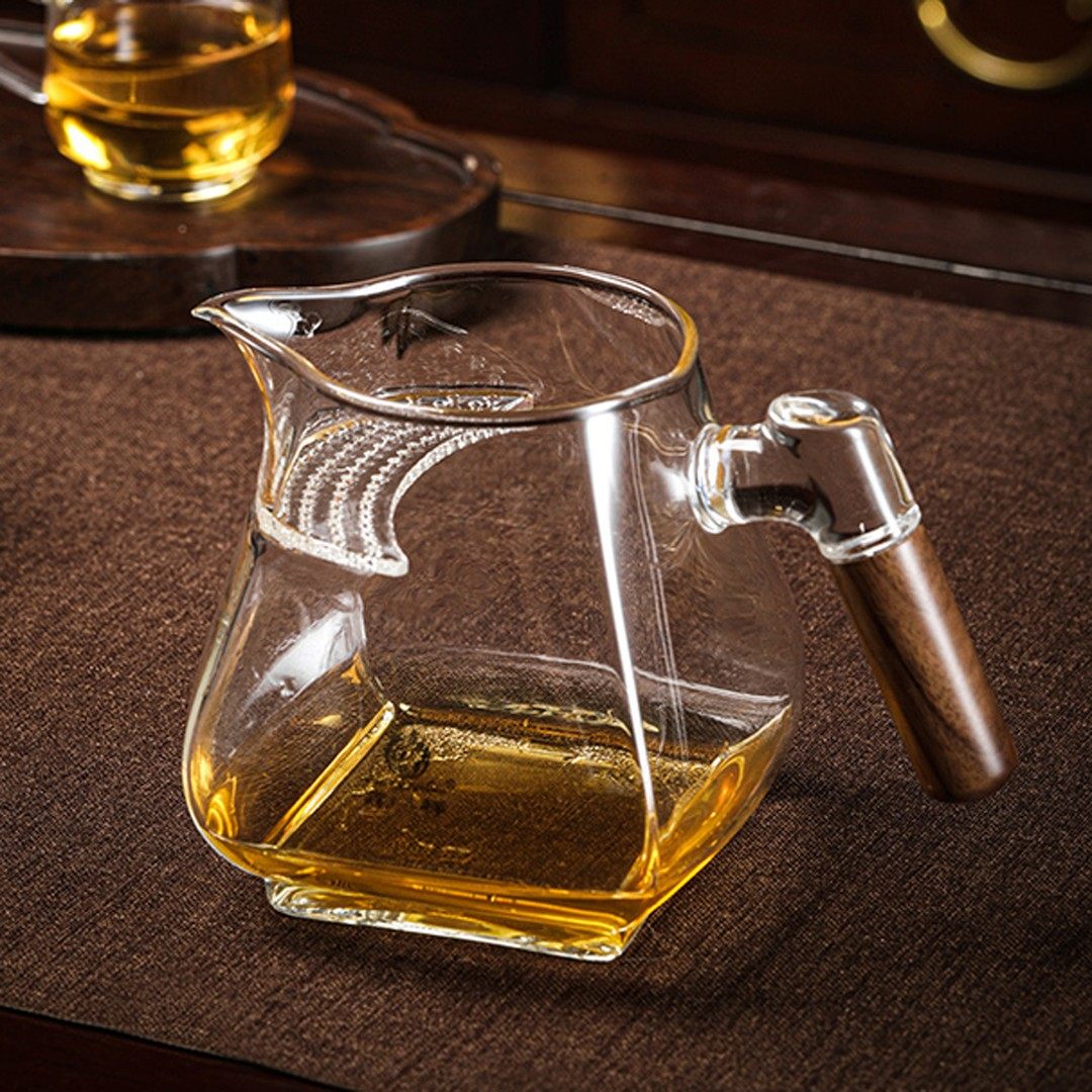漫佳 四方月牙木把公道杯 大容量茶水分离耐热玻璃 鑫凤祥 600ml