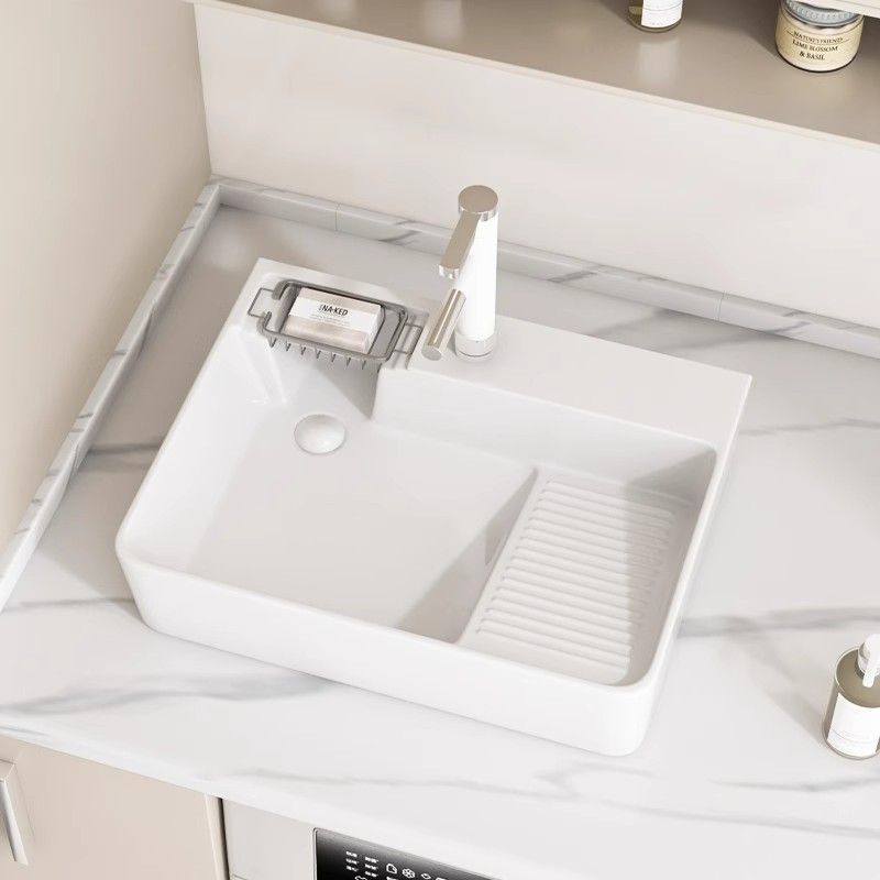 家用台上盆带搓衣板阳台洗衣盆洗衣机上盆侧排水洗手盆洗脸盆单盆