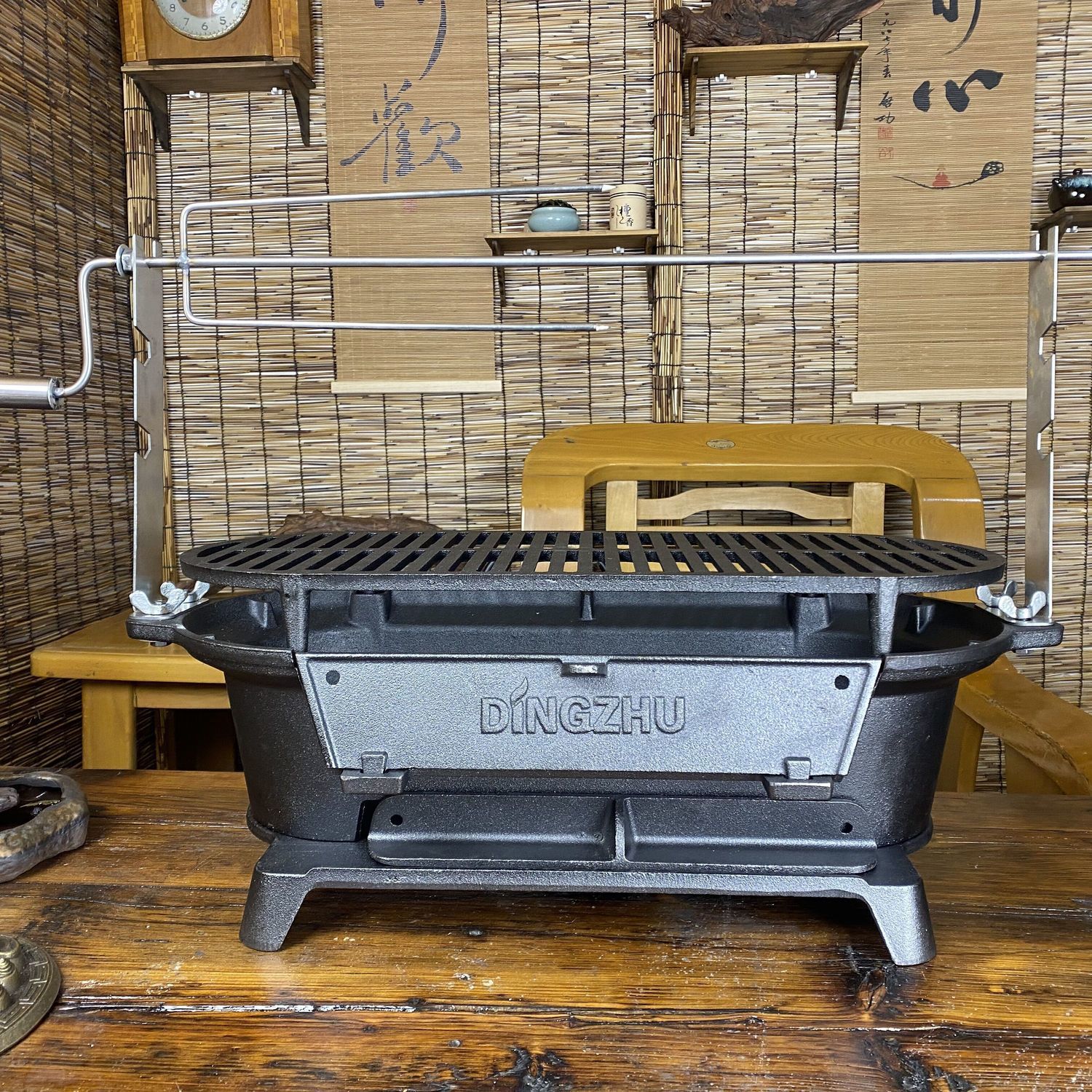 60*25cm铸铁烧烤炉碳烤炉家用围炉煮茶烧烤架户外烤炉烤盘煮茶炉