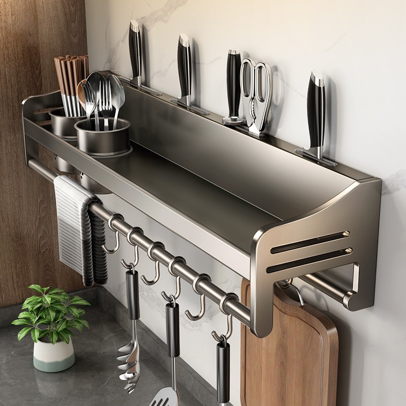 天地鱼厨房置物架免打孔不锈钢家用壁挂调味料筷子刀架用品收纳架