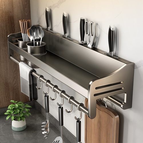 天地鱼厨房置物架免打孔不锈钢家用壁挂调味料筷子刀架用品收纳架