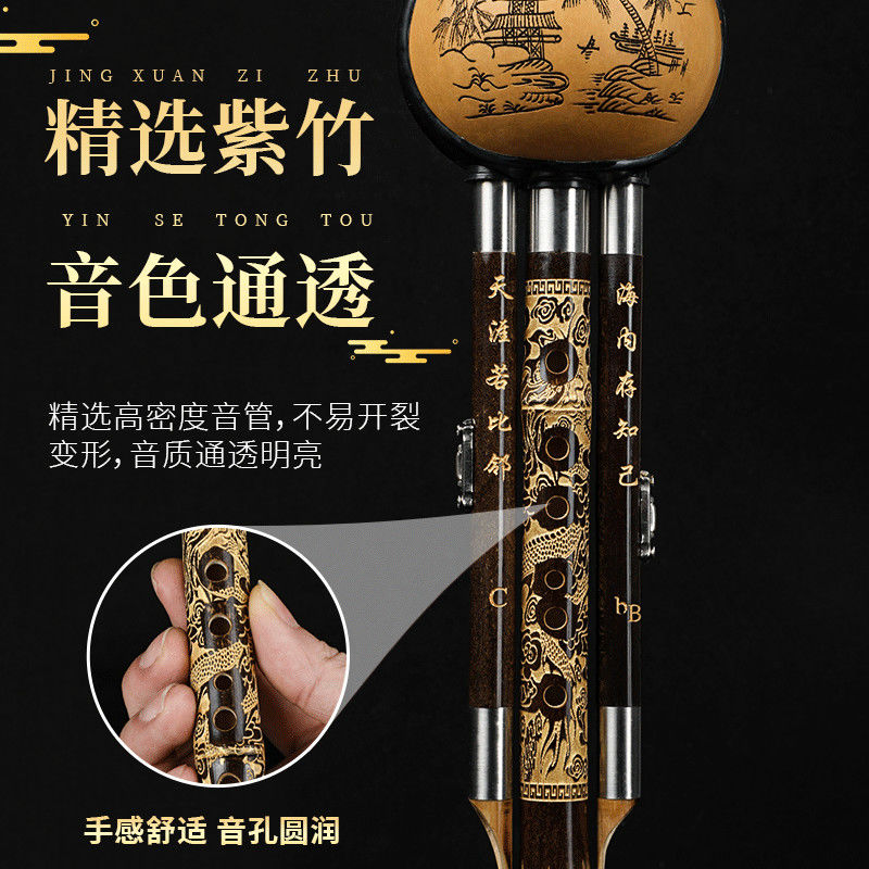 双调管葫芦丝专业演奏型紫竹乐器c降b初学者红黑檀木g大f调9