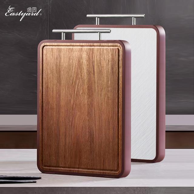 【逸园】进口乌檀木抗菌不锈钢双面砧板家用欧式加厚多功能菜板大