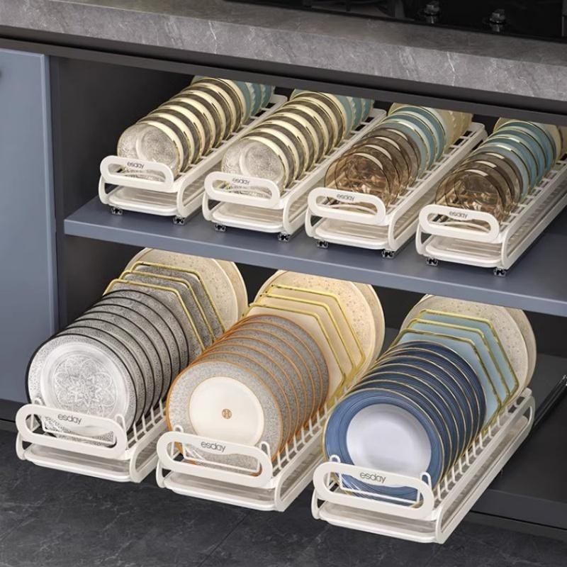 38cm厨房抽拉碗碟收纳架橱柜内放碗拉篮抽屉式碗盘碗碟收纳置物架