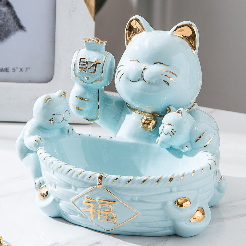 招财猫摆件创意轻奢客厅玄关装饰品进门钥匙收纳搬家乔迁新居礼品