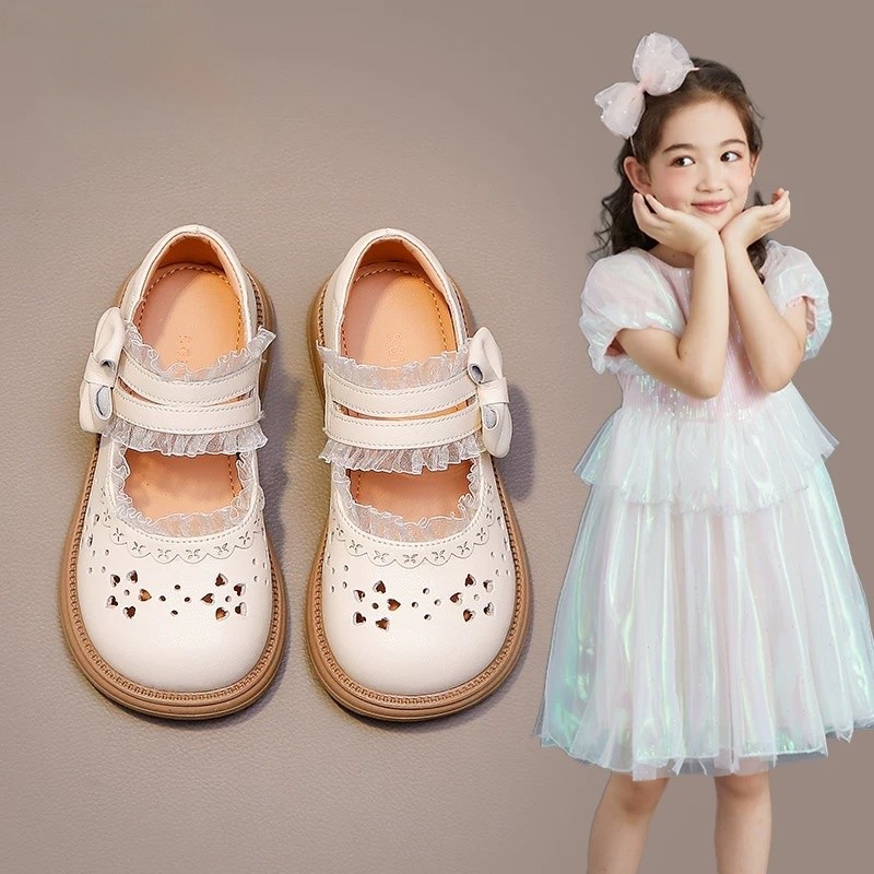 2025新款女童小皮鞋蝴蝶结花边演出鞋小女孩公主镂空鞋子儿童鞋