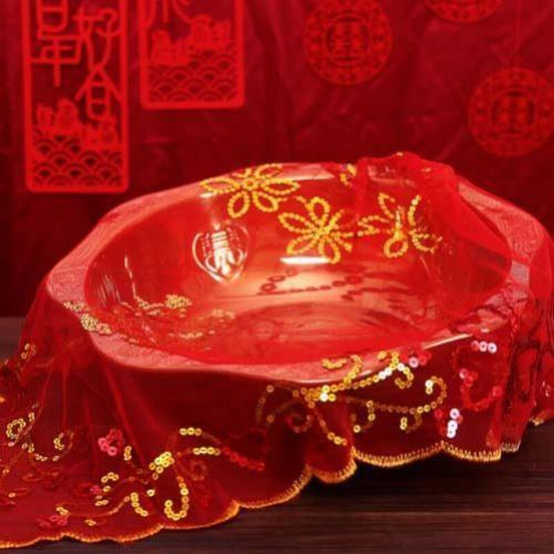 拼结婚红布盖盆喜用品喜盆纱巾新娘红盖头蒙纱中式婚礼头纱大红纱