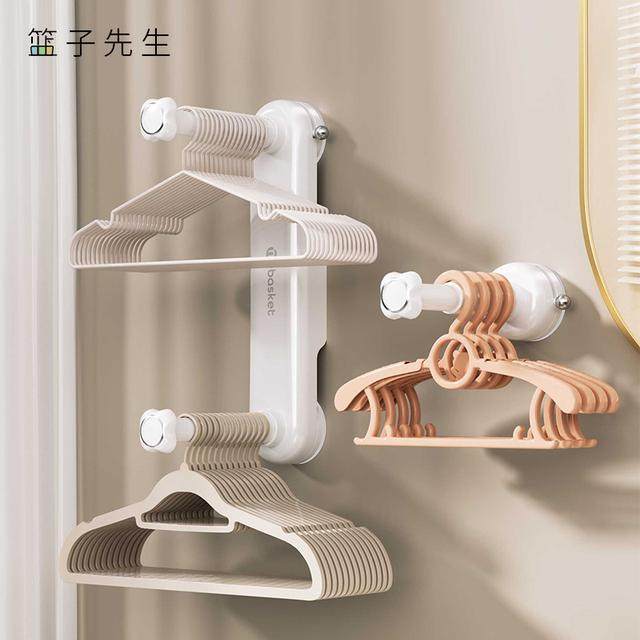 吸盘衣架收纳神器阳台免打孔伸缩衣挂收纳架多功能挂衣架收纳挂架