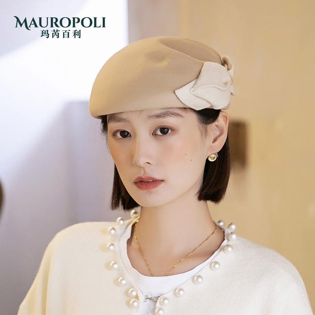 韩国进口MauroPoli/玛芮百利2024新款羊毛贝雷帽女法式礼帽女式定